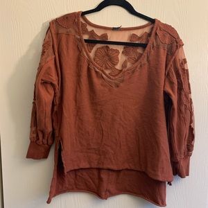 FP NEW ROMANTICS High-Low Long Sleeve Mesh Top